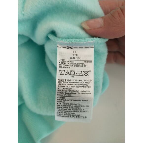 Gap kids Hooded Sweatshirt Youth Girls Sz XXL Blue Fleece Pullover Logo Pocket - Picture 8 of 10